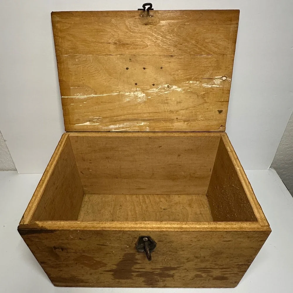 Vintage Small Wooden Military Footlocker Storage Chest Brown LT Engels Stencil